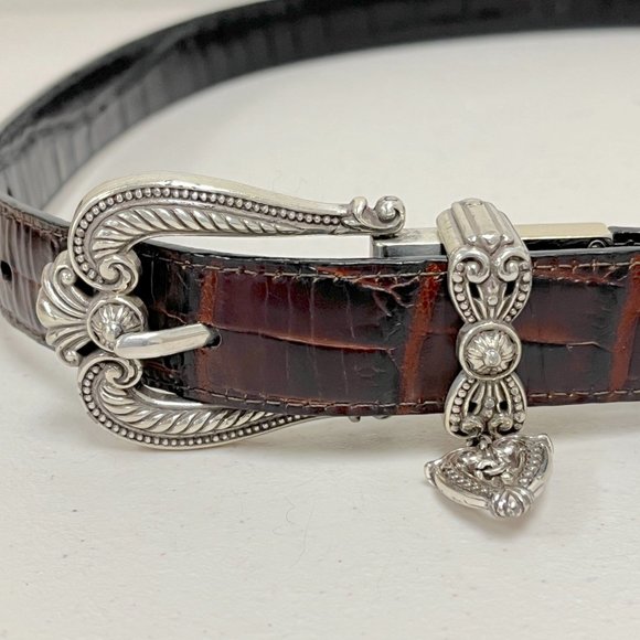 Brighton reversible brown to black crocodile leather belt silver buckle 34 L main image 10